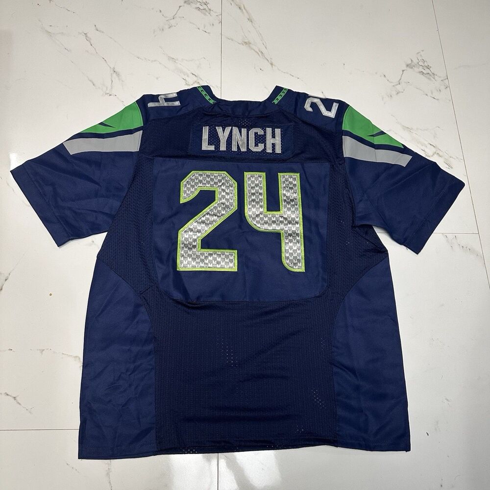 Seahawks Marshawn Lynch #24 Adult Sz 52 Stitched NFL On Field Blue Nike Jersey